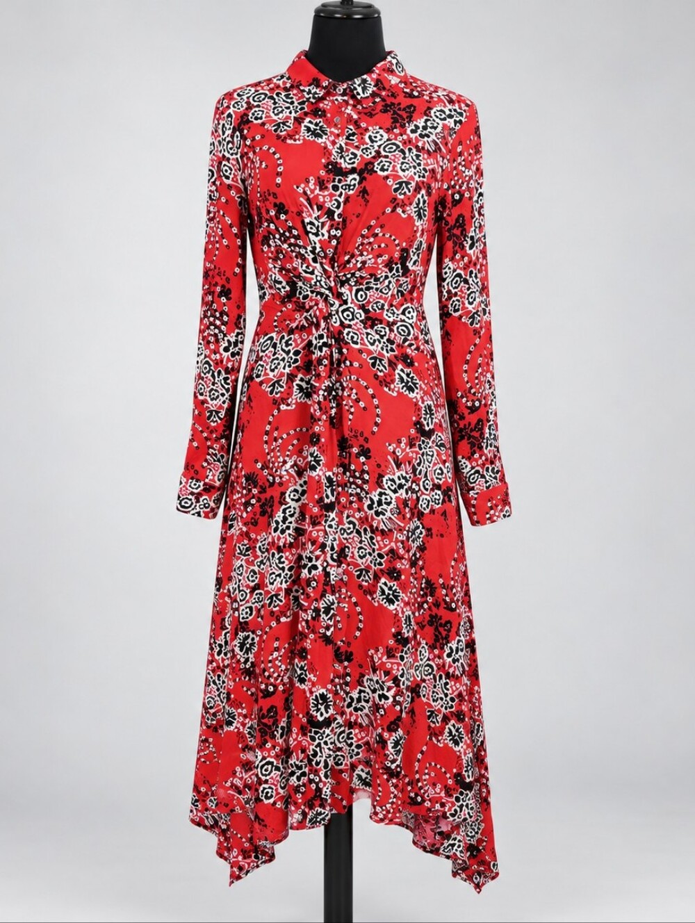 Free People Tough Love Shirtdress Size 12 Red Floral Paisley Midi Dress